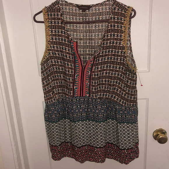 Ranna Gill Tan and Brown Graphic Tank Top 21” pit to pit. 26” length bohemian - Picture 1 of 7